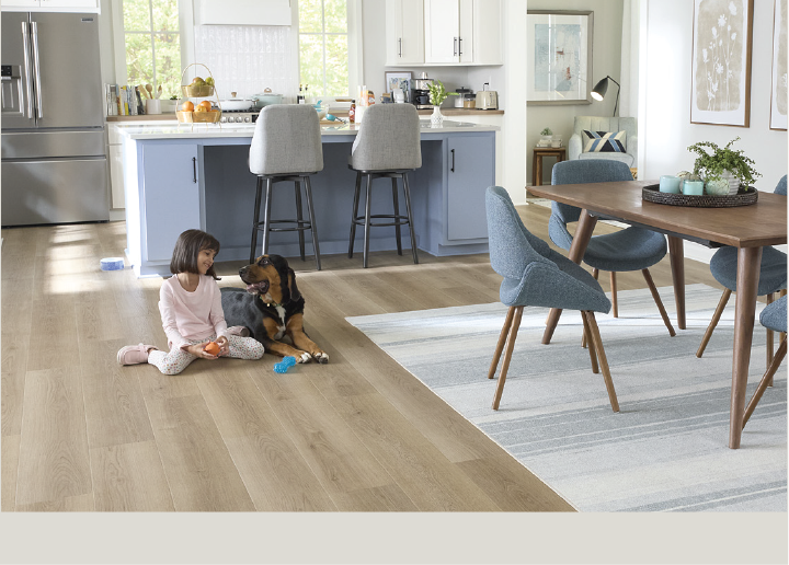 Family and pet friendly waterproof flooring in a home